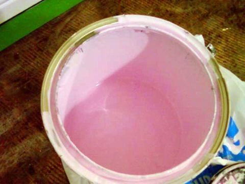 Tinted ceiling paint (turns white when it dries)